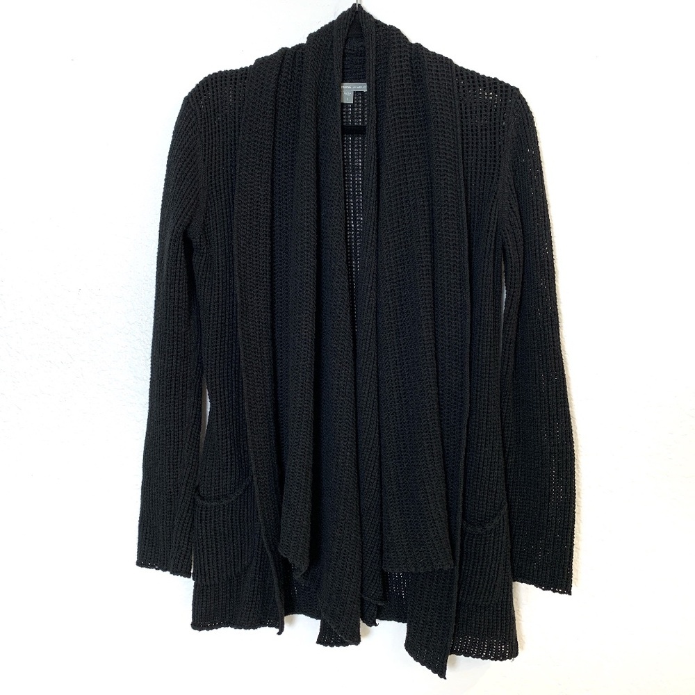 James Perse Black Open Front Cardigan Open Knit Size 1/ Small Front Pockets